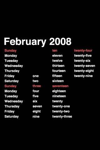 iPhone / iPod Touch Desktop Calendar Wallpaper for February in Helvetica